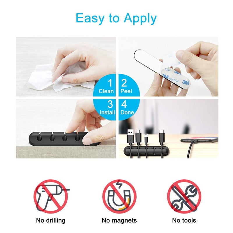INCHOR Cable Clips, INCHOR Cable Organizer Cord Holder for Desk, Charging Cable Holder Cord Clips, Nightstand Cord Organizer Cable Management Wire Clip (7, 5, 3 Slots) - Image 5